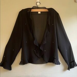 Patra Black Sheer Ruffle Blouse